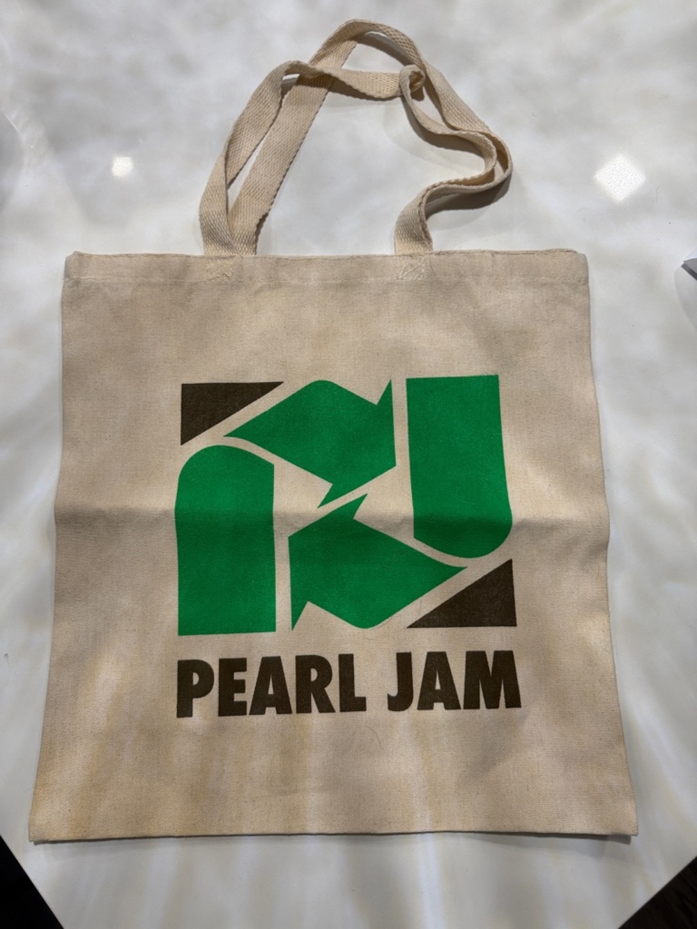 Pearl Jam Canvas Tote Bag in Natural with Green & Black Logo